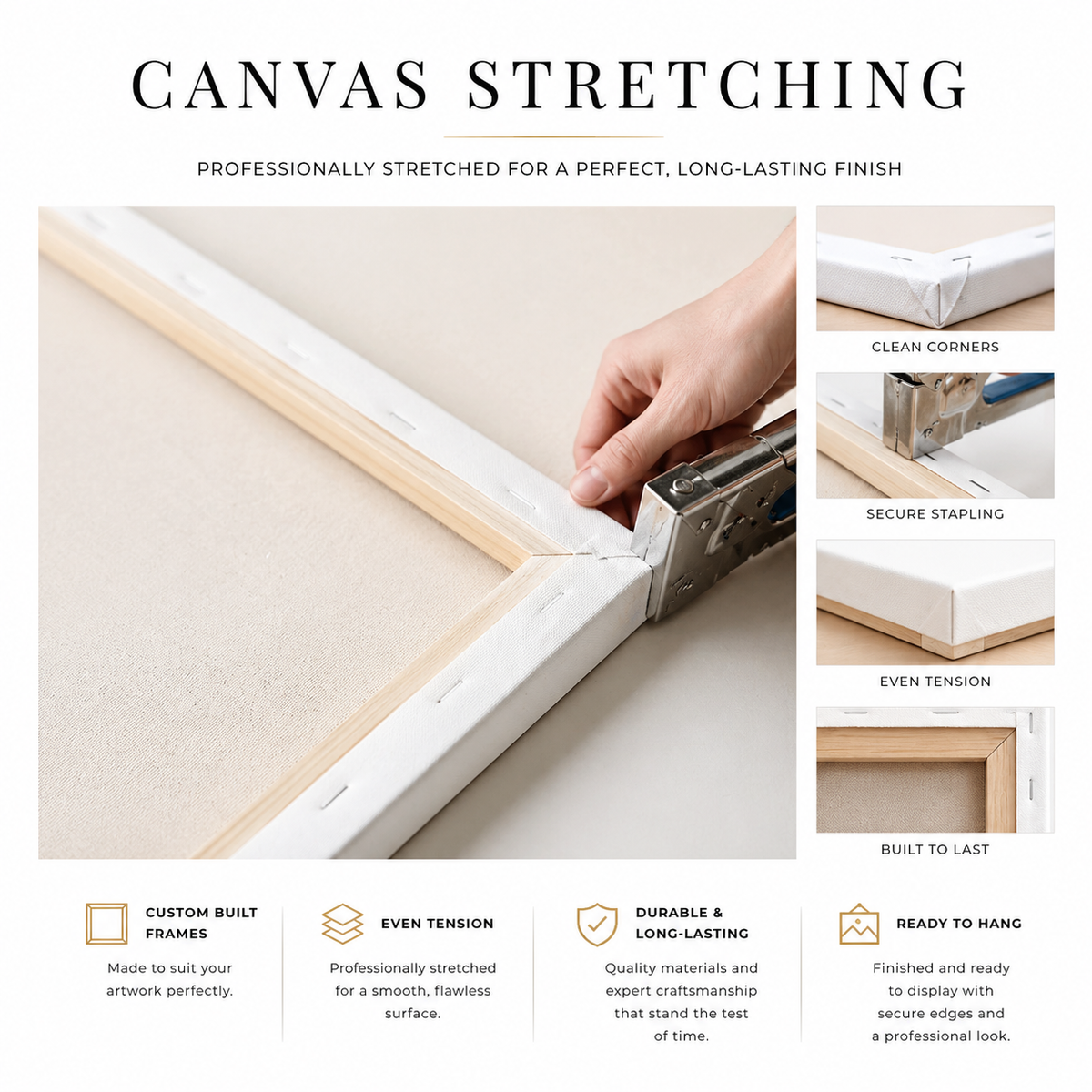 Canvas stretching process with highlighting features