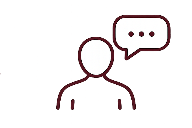 Icon of two people with a speech bubble, symbolizing communication.
