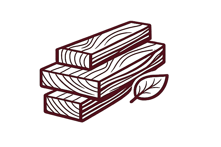 Icon of stacked wooden planks with a leaf on a white background